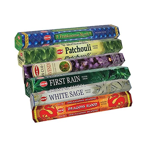 Hem incense sticks variety pack 23 120 insence sticks 6 incents x 20 insense incense stick holder with 6 most liked scents including patchouli dragons blood white sage frankincense myrrh  urban country home decor