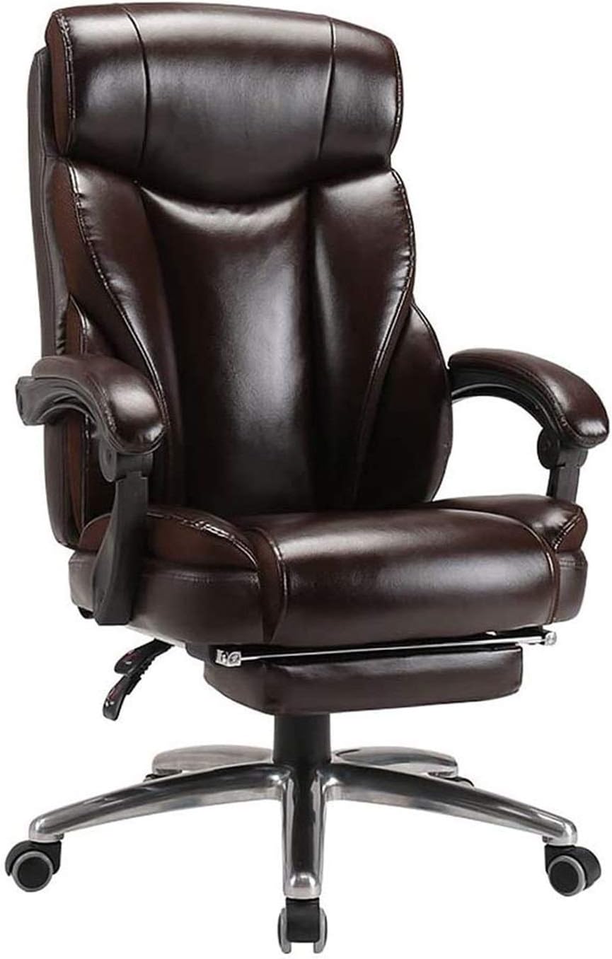 Silla De Oficina De Cuero Genuino, Sillas De Escritorio Ejecutivas Con Respaldo Medio Con Brazos Y Ruedas De Aluminio, Silla Giratoria De Cuero De Oficina Con Respaldo Grueso Y Soporte Lumbar