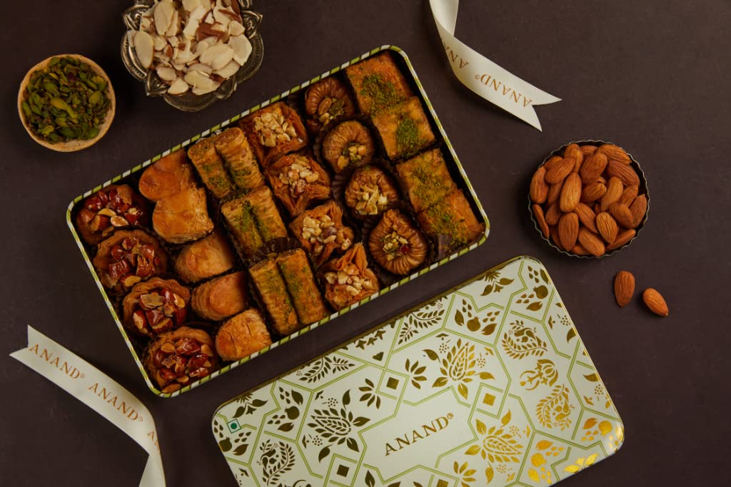 Anand Royal Baklava - Assorted Tarts with Imported Nuts & Pure Ghee Dipped in Honey Syrup Tin 400 gm
