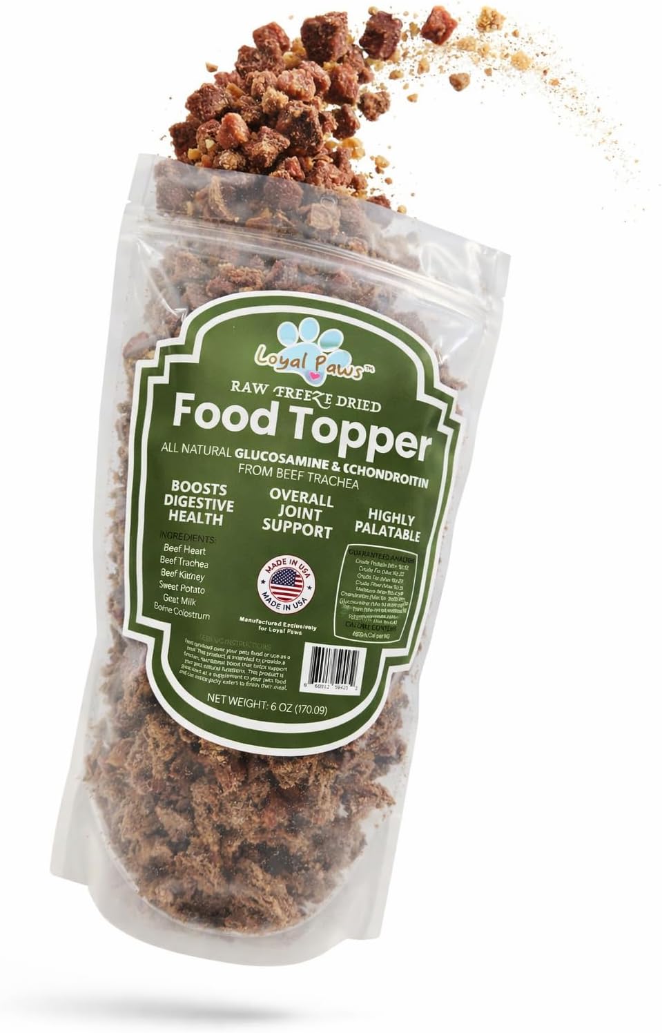 Freeze-Dried Dog Food Topper for Picky Eaters – Raw Beef Heart, Trachea, Kidney – High Protein, Grain-Free Meal Mixer – Natural Glucosamine & Chondroitin – Made in USA 6 oz