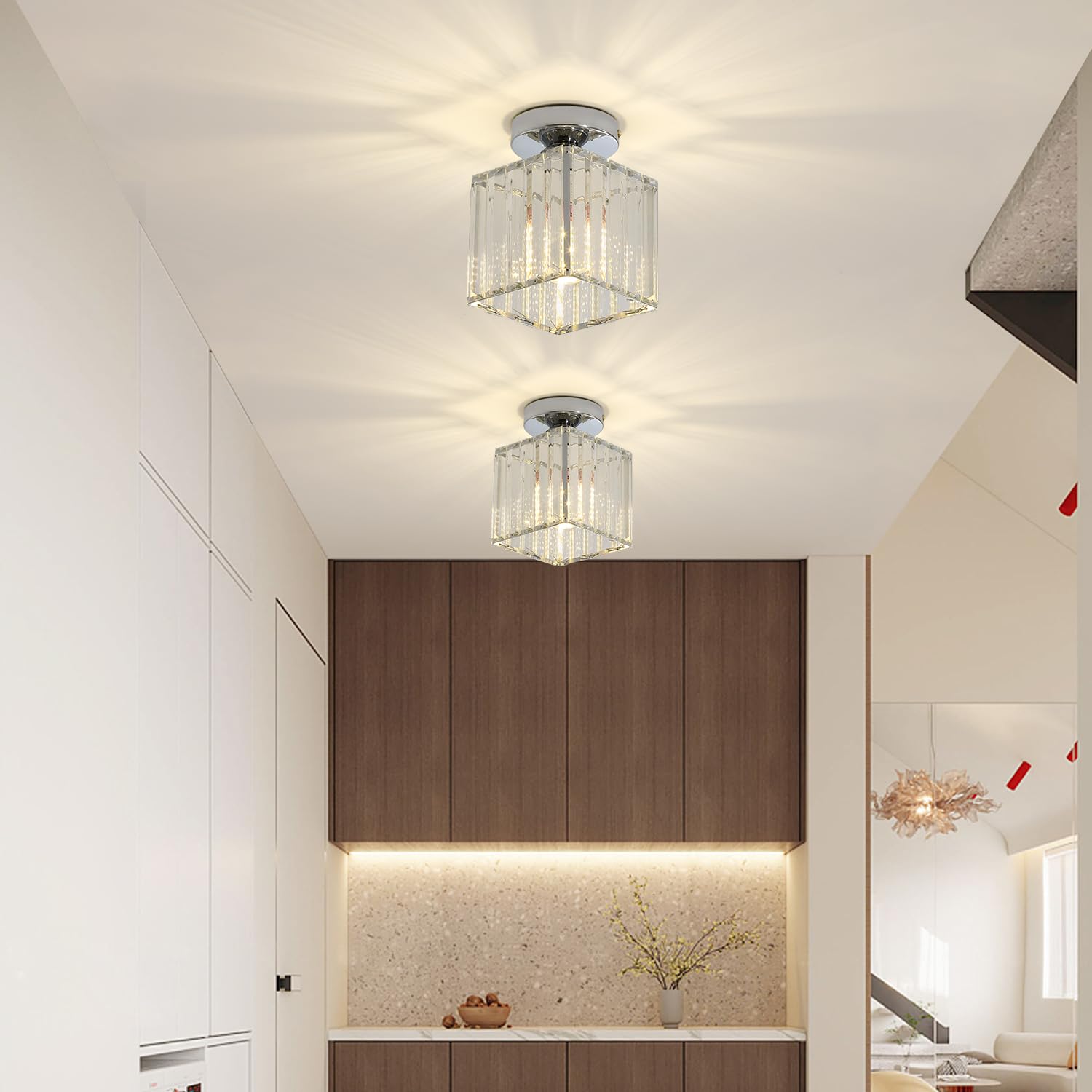 Bestier Zilveren moderne hanger Kroonluchter Kristal Regendruppel Verlichting Plafondlamp Armatuur Lamp voor Eetkamer Badkamer Slaapkamer Woonkamer 1 E27 Lampen vereist D32cm x H40cm