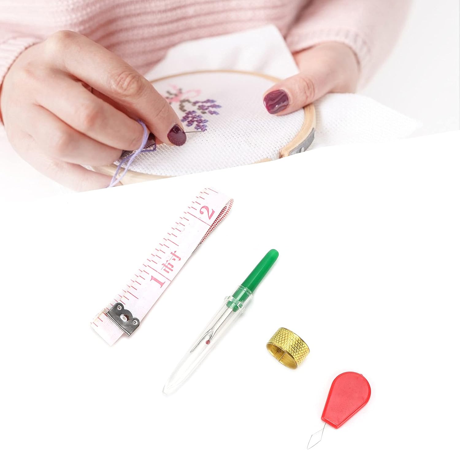 4pcs Seam Rippers Kits Small Plastic Sewing Tools with Thimble Soft Ruler for Opening Removing Seams and Hems