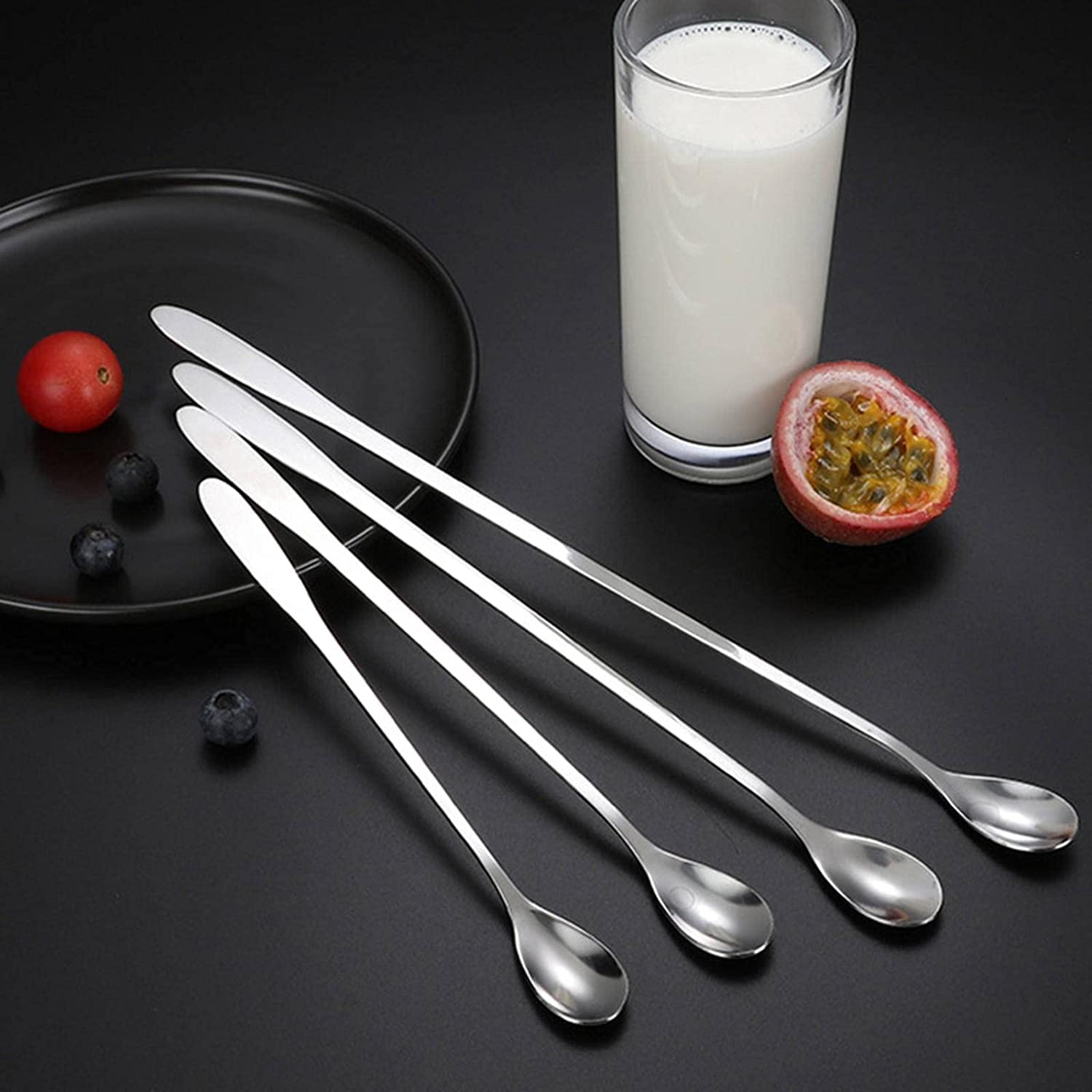 Kleine Löffel, Lange Griffe Edelstahl Kaffee Löffel Teelöffel Eisdessert Cocktail Rührer Löffel Barware Trinkwerkzeug Mokkalöffel(19 * 2cm)