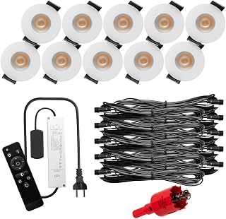 S-Polytec PREMIUM Mini LED- Einbauspots Warmweiss 3.000K, DIMMBAR, IP65, FUNK 3W Einbaustrahler Terrassenüberdachung, Bad, Sauna mit Fernbedienung (WEISS, 10x LED-SET)