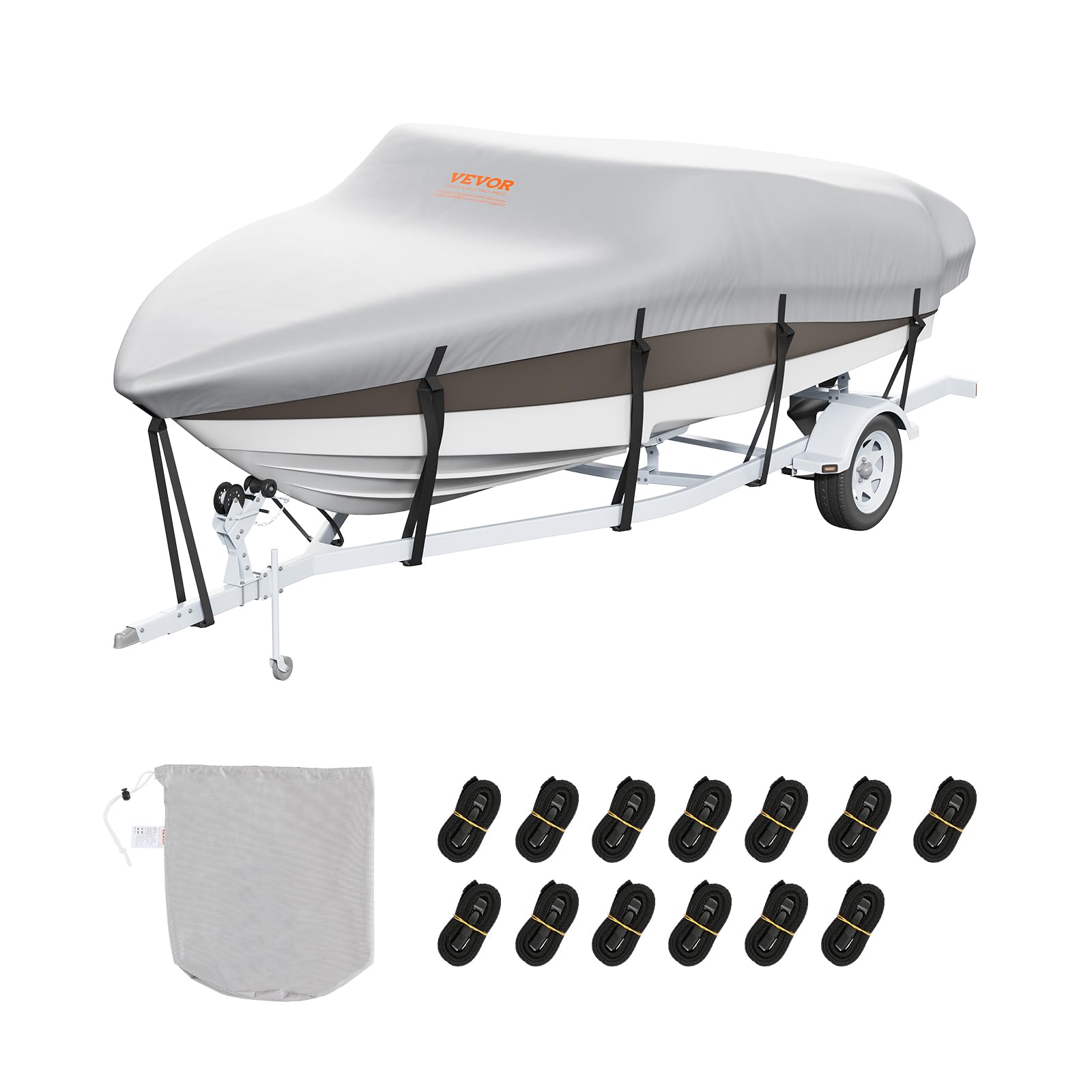 VEVOR Funda Impermeable para Barcos 518-579 cm de Largo 243 cm de Ancho 600D Oxford V-Hull Funda Protectora para Barcos Anti-UV con Bolsa de Amarre Remolque de lanchas Yates