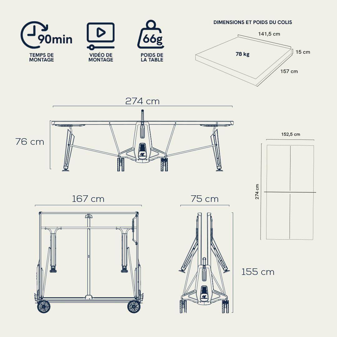 Cornilleau- 500X Outdoor Table de Ping Pong d'Extérieur Loisir - Made in France (Plateau Bleu ou Noir 6mm)