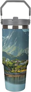 _Reine Village Lofoten Islands Norway Stainless Steel Tumbler with Handle Insulated Water Bottle Car Cup 30oz