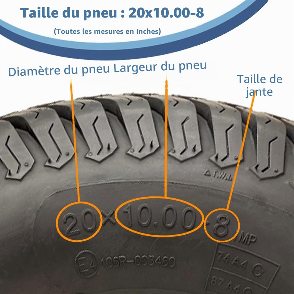 Kit de remorque pour Quad ATV 20x10.00-8 Roues P332 pour herbe Moyeux ALKO & Essieux courts Attelage 750 kg