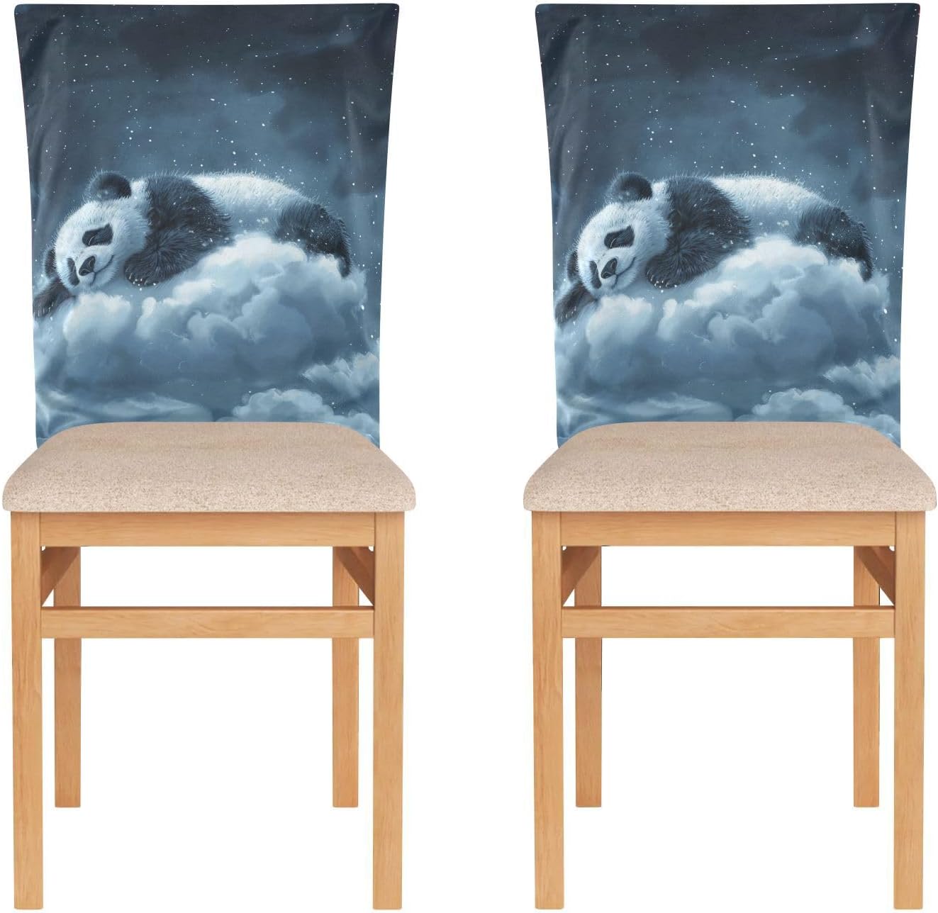 ALAZA Panda Sleeping on The Cloud Chair Back Cover Set of 6, Washable Reusable Removable Chair Slipcovers Decorative Chair Cover for Home Kitchen Wedding Party