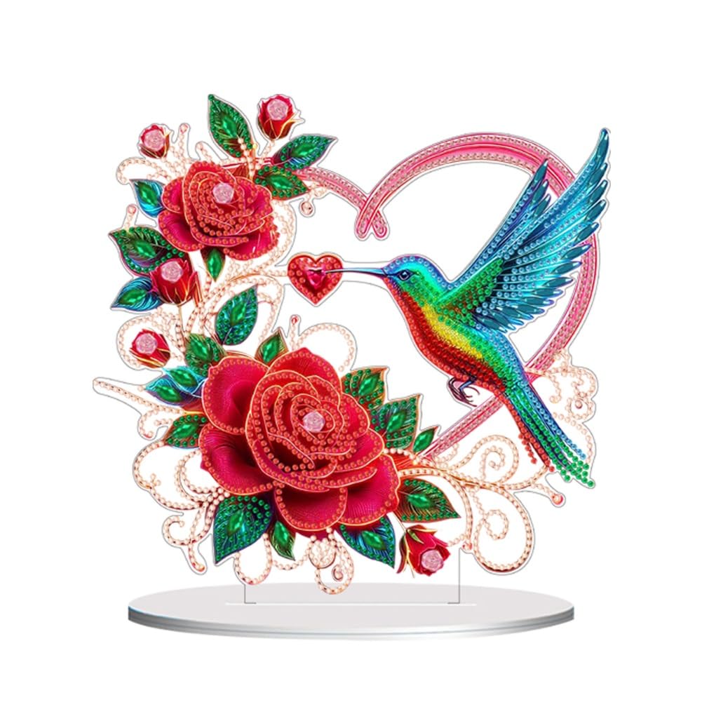 Awesocrafts Diamond Art Table Top Ornaments Bird Heart, 5D Diamond Painting Tabletop Decorations Special Shape Crystal Art Christmas Desktop Decor (Heart)