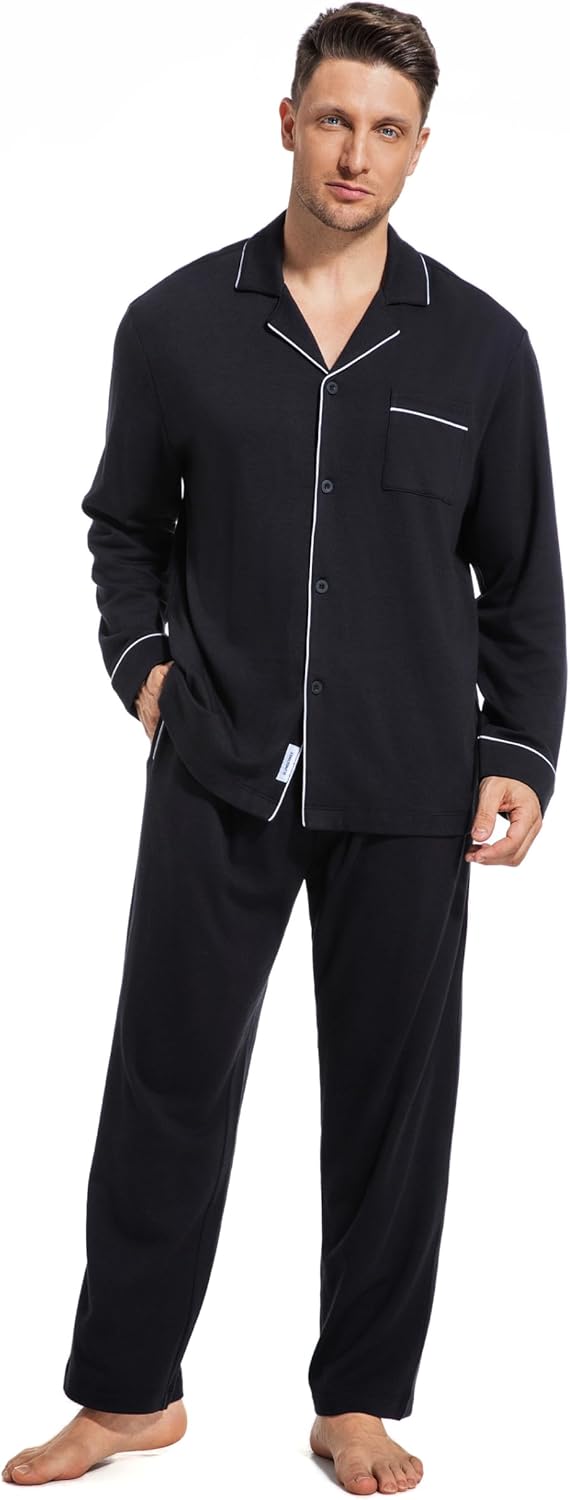 SlumberMee Mens Pajama Set Soft Cotton Viscose Pjs Long Sleeve Sleepwear 2 Piece Brushed Lining Loungewear with Pockets - Image 5