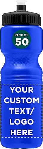 DISCOUNT PROMOS Juego de 50 botellas de agua de plástico personalizadas de 28 onzas, paquete a granel personalizado, perfectas para gimnasio,