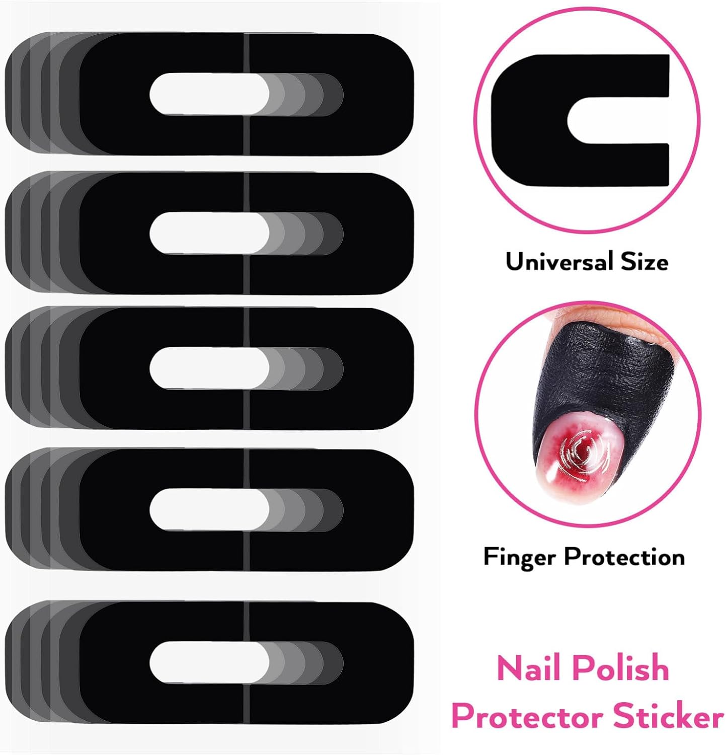 Nail Protector Stickers for Gel Polish 100 Sheets Black Fingernail Guards U-Shaped Nail Polish Protectors and Cuticle Protection