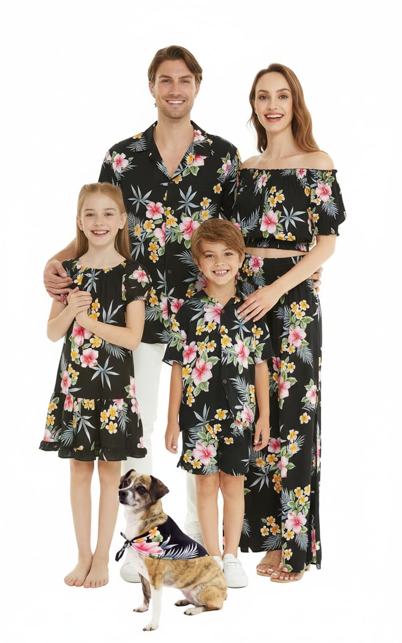 Family Matching Hawaiian Clothes, Hibiscus Black