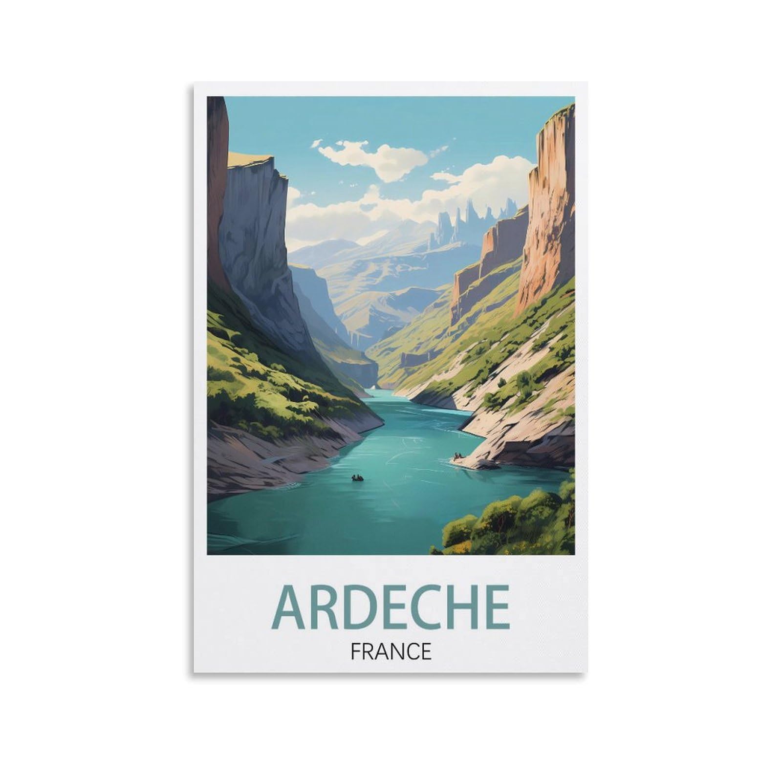 Orbana Unframe-Style Ardeche Lake France Vintage Travel Posters Landscape 08X12inch(20X30cm) Canvas Print For Living Room, Bedroom, Dorm, Home, Office Wall Decoration