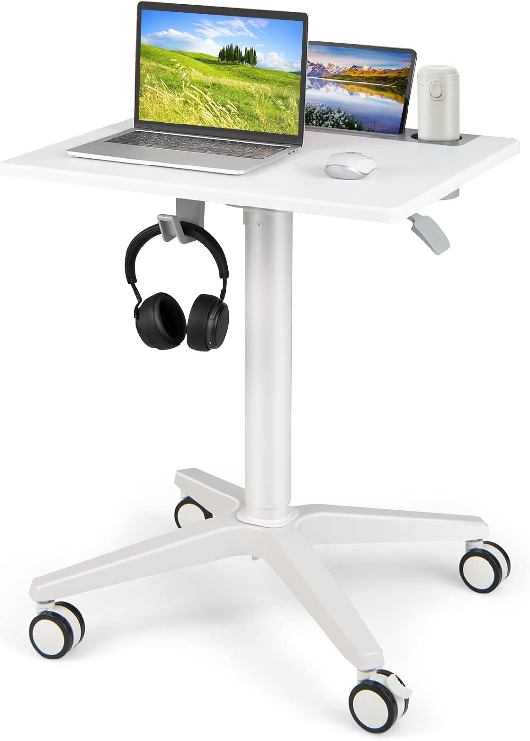 COSTWAY Height Adjustable Standing Desk, Mobile Sit Stand Computer Desk