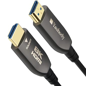 Yauhody 8K HDMI Fiber Optic Cable 50ft, Ultra High Speed 48Gbps HDMI 2.1 Over Fiber, Supports 10K, 8K@60Hz, 4K@144Hz/120Hz/60Hz, HDCP 2.2 & 2.3, 444, eARC, Dynamic HDR 10, 3D 50ft