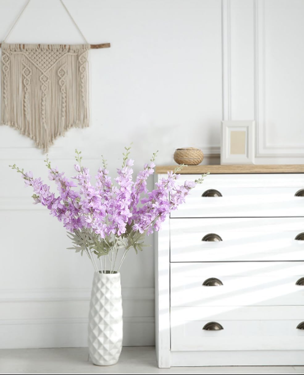 8PCS Purple Delphinium Artificial Flowers 33.5in Long Stem Larkspur Fake Silk Flowers for Tall Vase Faux Flowers for Home Wedding Baby Shower Floral Arrangement Centerpiece Table Decor (Purple) - Image 2