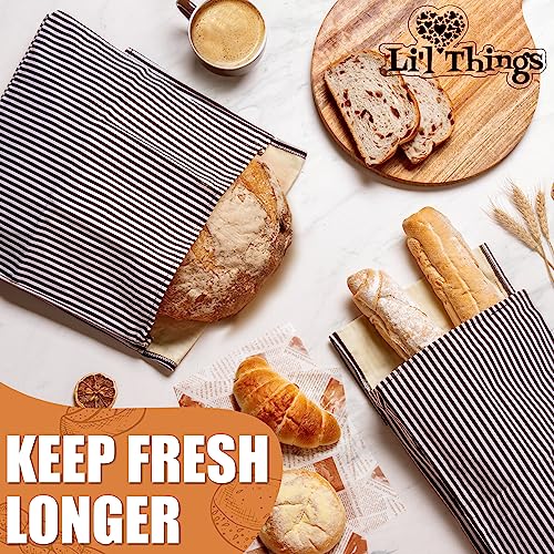 Lil-Things-Eco-friendly-Reusable-Beeswax-Bread-bags-Improved-Beeswax-Coating-Set-of-2-Sizes-13x13-15x9-6-Different-Themes-Great-for-Home-Baked-Store-Bought-Bread-Stripey-Black