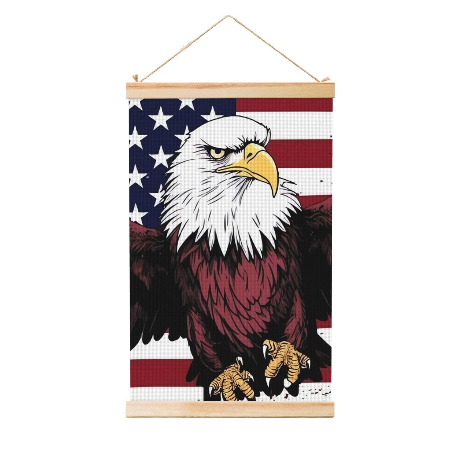 American National Flag with Eagle Posters Wooden Shaft Hanging Poster Canvas Prints Scroll Wall Art Painting Vintage Wall Banner Modern Artwork Decor for Home Decor Ready to Hang 16"x24"