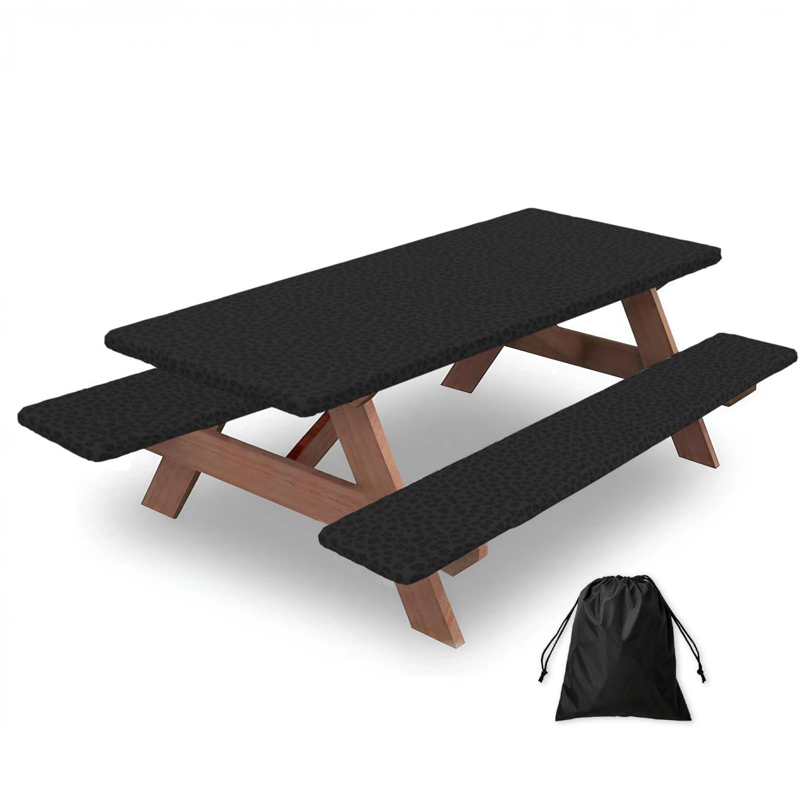 Zyjhyy Black Leopard Pattern Print Party Table Covers With Bench Covers Set Of 3 Picnic Table Cloth Wipe Clean For Garden Camping