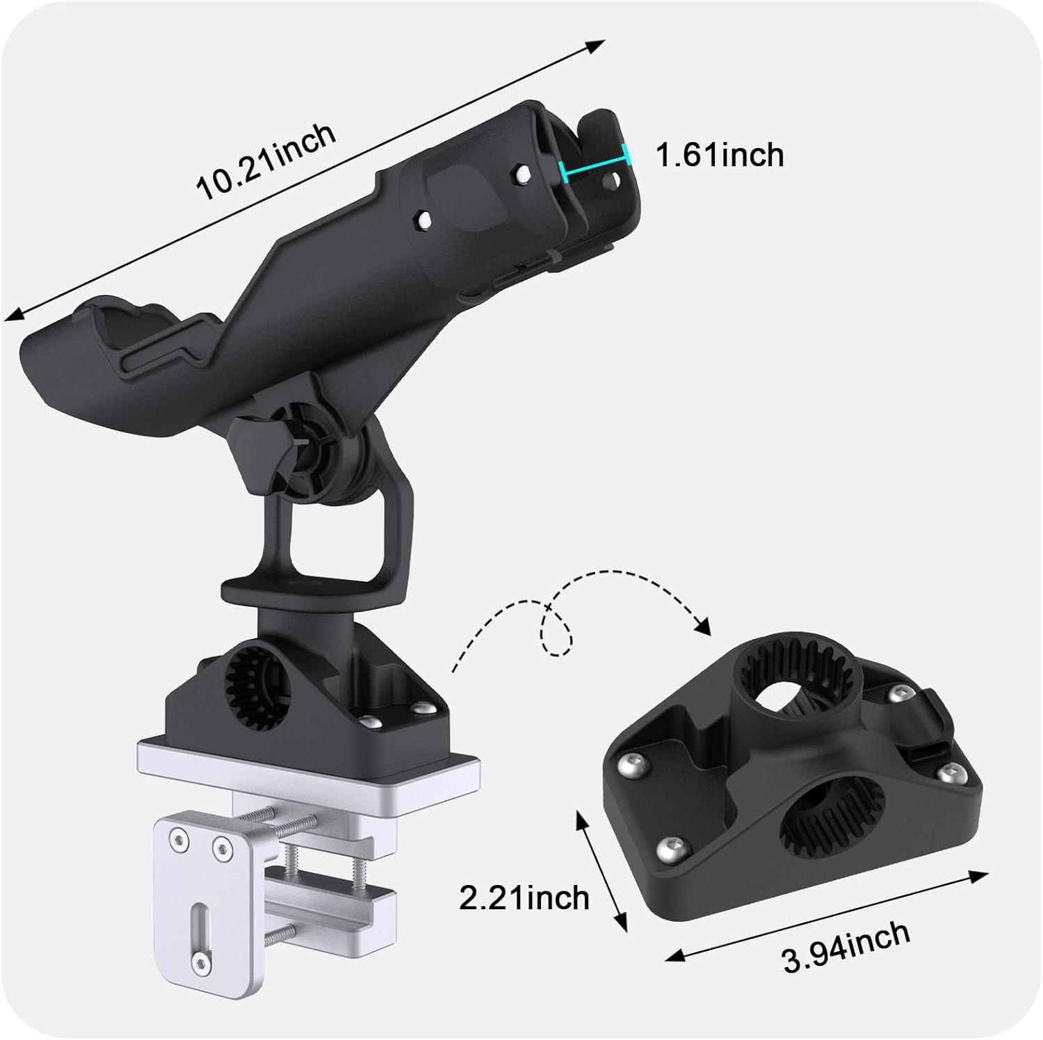 BOOSTEADY Angelrutenhalter mit Kombi-Halterung – 360 Grad verstellbarer Bootsrutenhalter