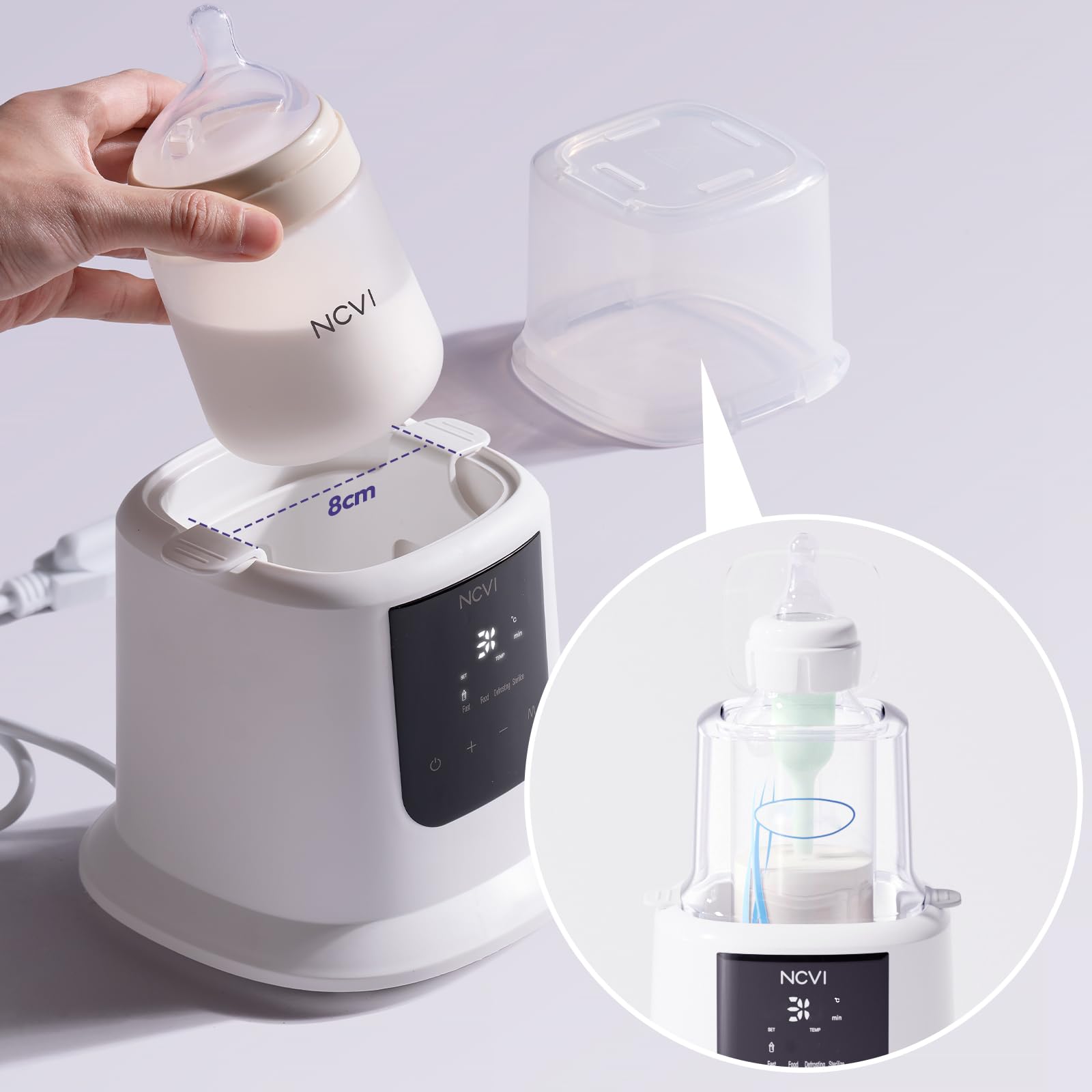 NCVI Calentador de biberones, Calentador rápido de leche, Descongelación, Calentador de alimentos, Esterilizador, Control de temperatura, Apagado automático, Sin BPA, Leche materna y alimentos