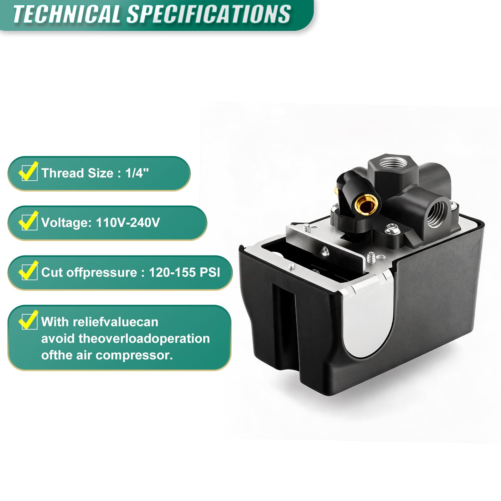 Kit valvola di controllo pressostato compressore d'aria a 4 vie, 120-155 PSI, parti di ricambio per porta laterale, 110 V-240 V, con filtro dell'aria AFR2000 regolatore di pressione e