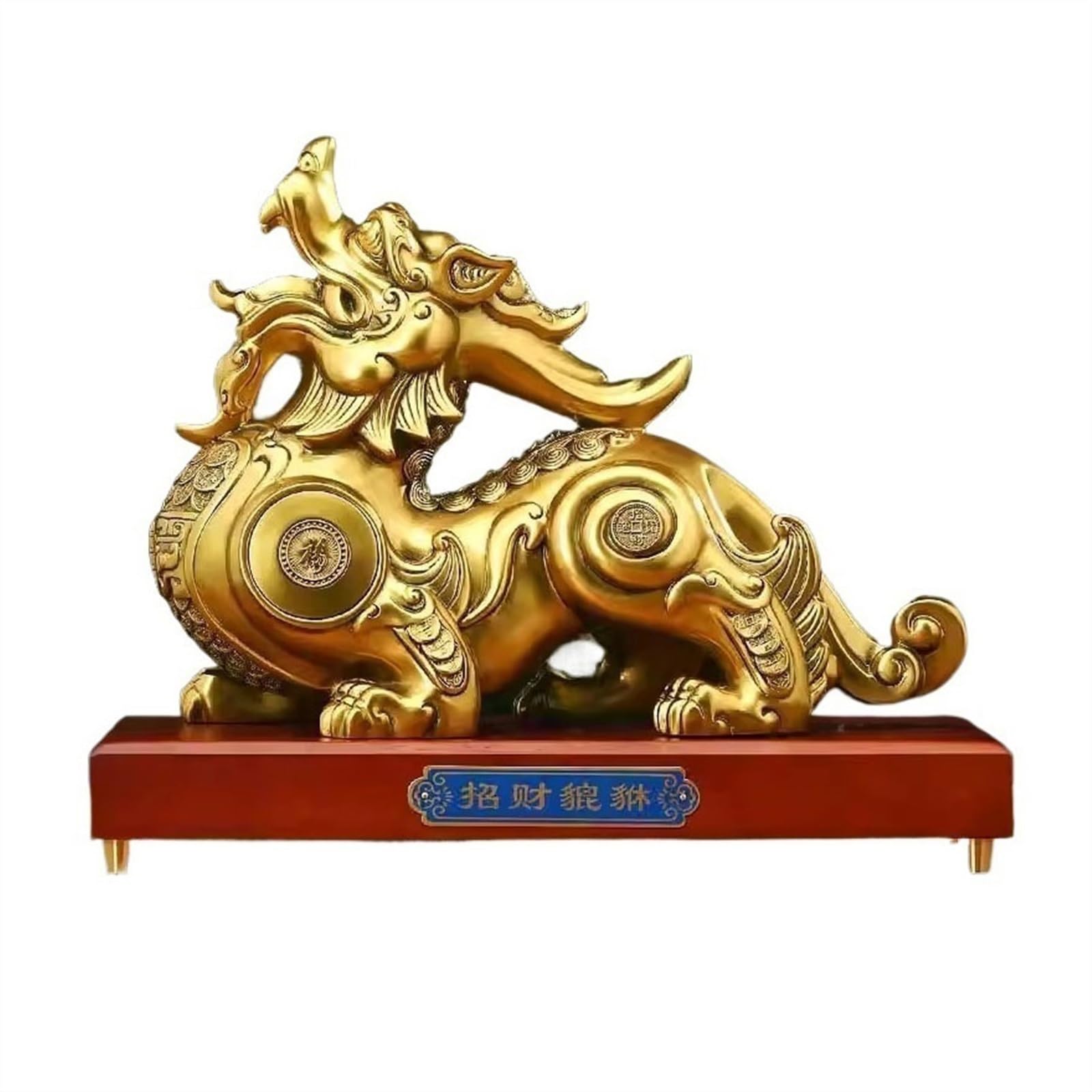 BHGFYXBS Tabletop Figurines Vintage Copper Fortune Pixiu Ornament Desktop Lucky Feng Shui Decorations With Wooden Base Home Decor Statue