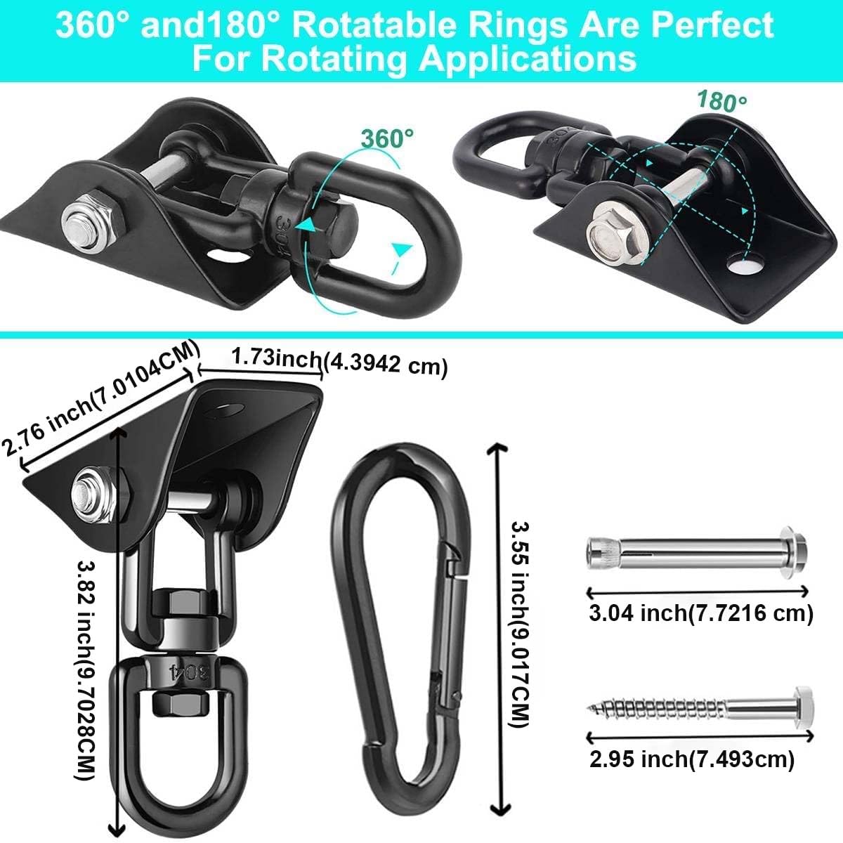 Gancio Per Soffitto In Acciaio Inox - Supporto Fino A 450kg, Rotazione 360°, Per Sacco Da Boxe, Amaca, Altalena - Foto 2