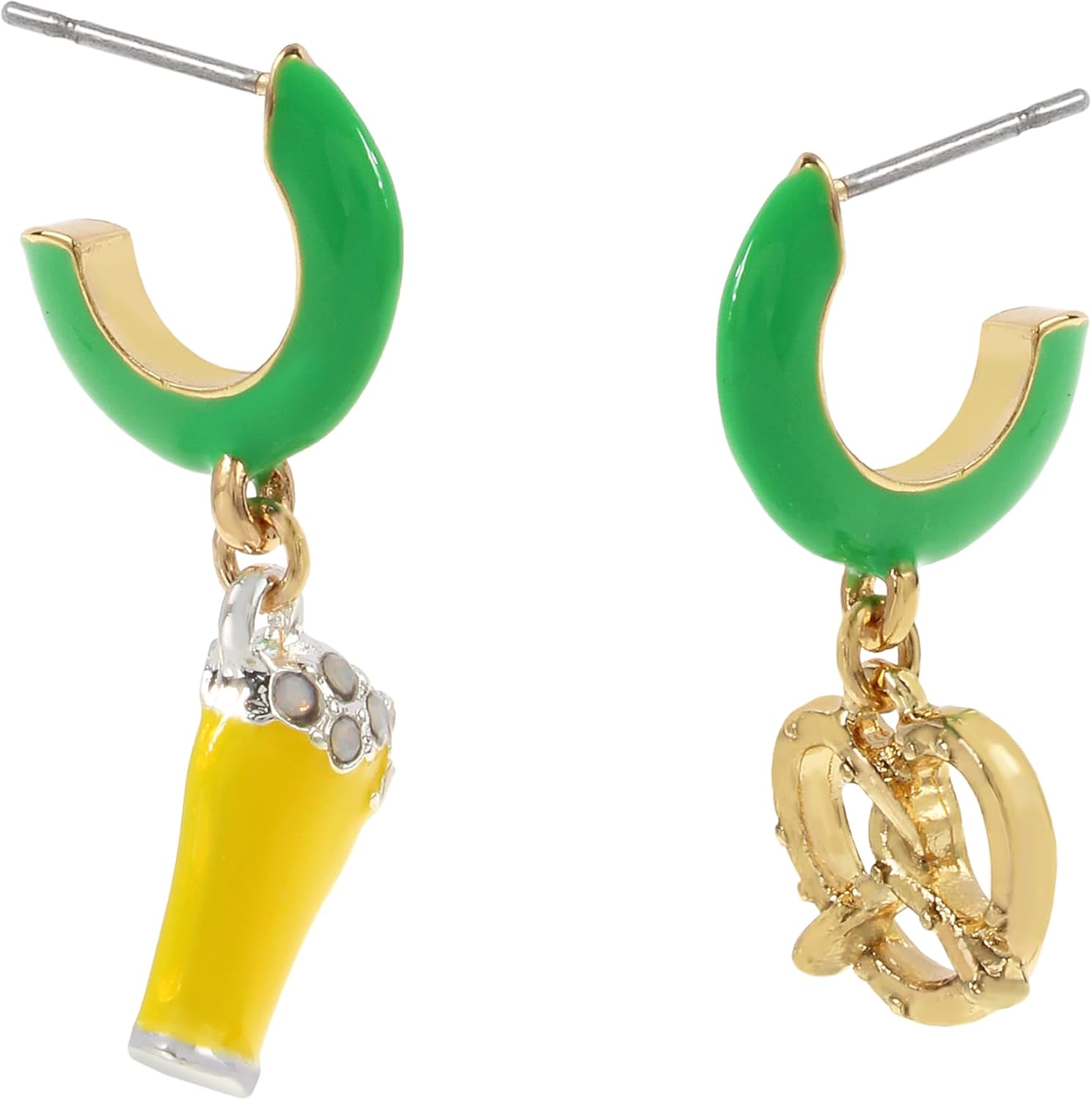 Betsey Johnson Women's Shamrock N Roll Beer & Pretzel Charm Huggie Earrings - Image 4