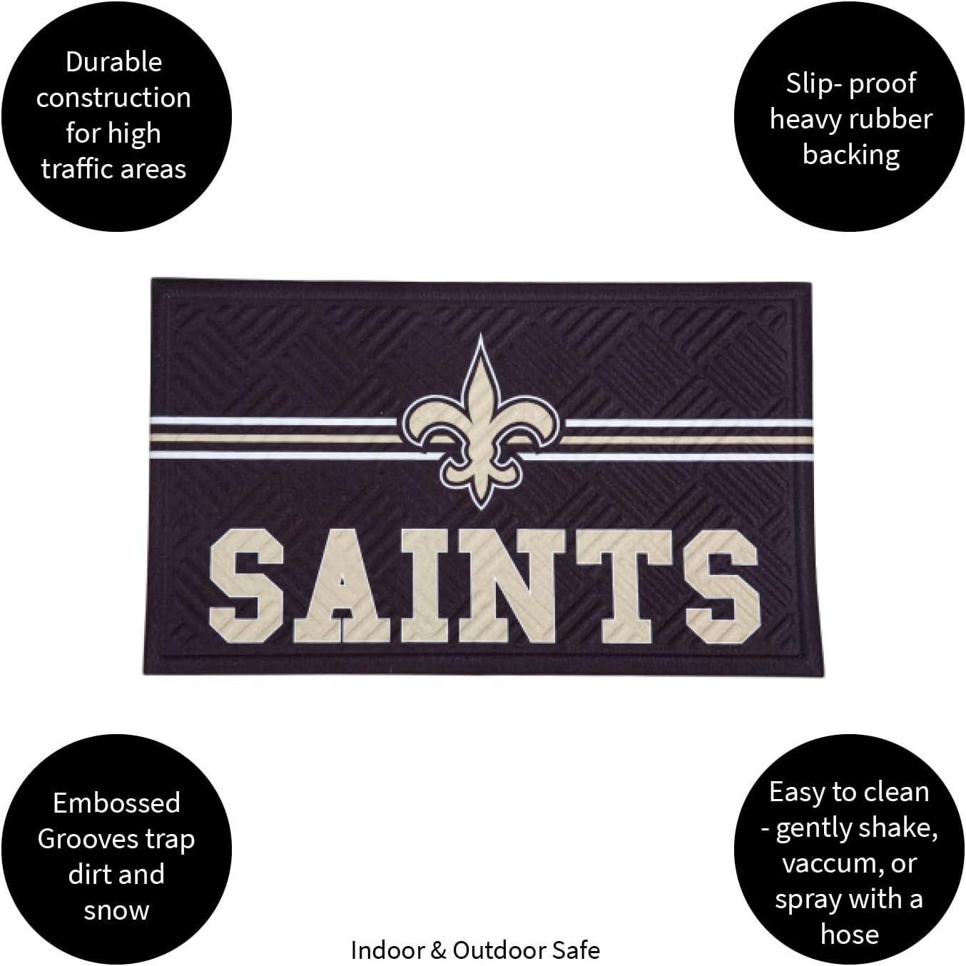 Team Sports America NFL Entrance Doormat | 28 x 16 Inches | Embossed Cross Hatch | Non - Slip Backing | Indoor and Outdoor Home Décor (New Orleans Saints)