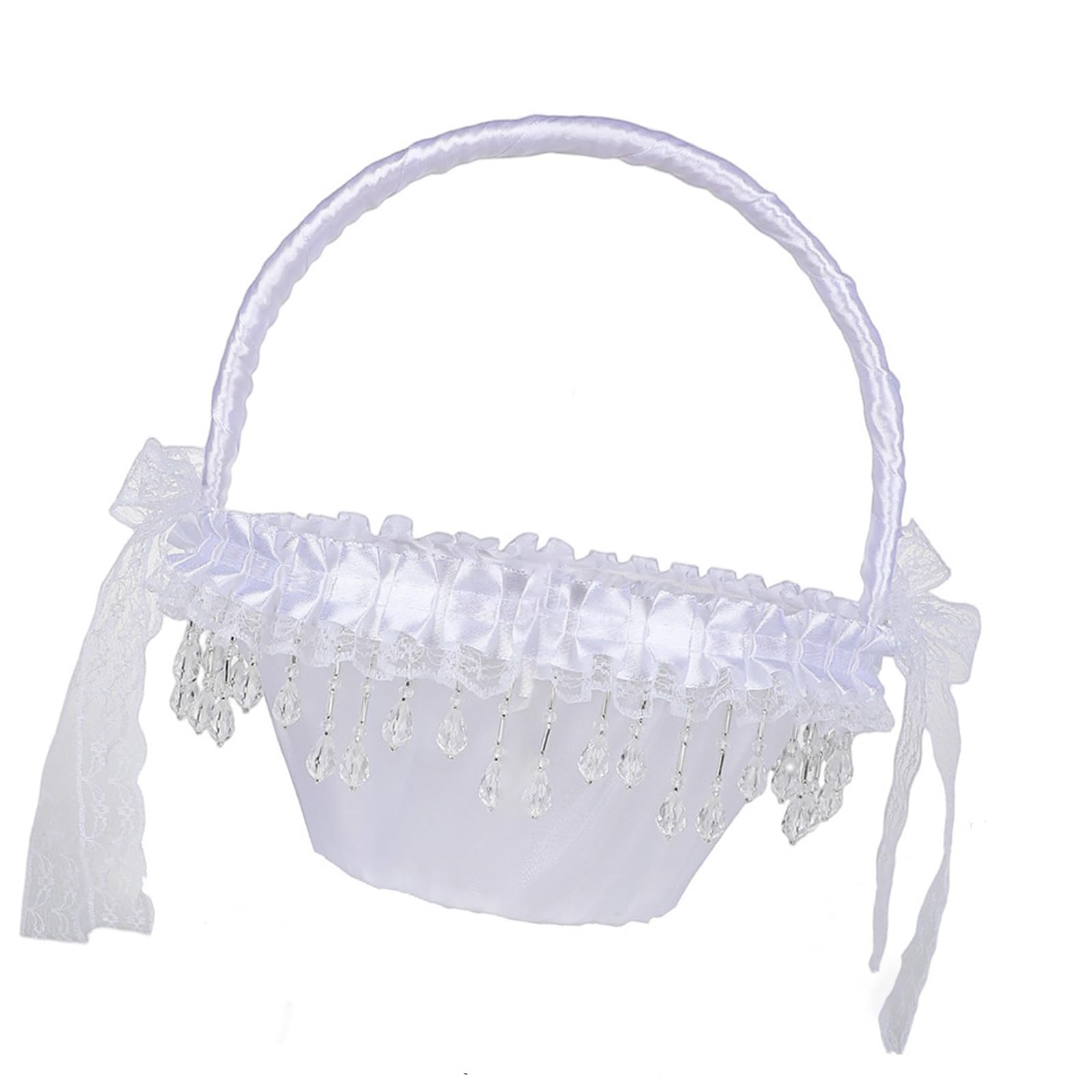 Jazuaiao Multipurpose Decorative Cloth Basket for Flower Girls Celebrations White Lace Satins Basket