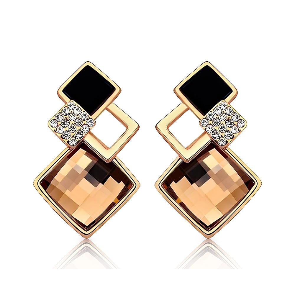 Crystalline Azuria Mujer 18ct Chapado en Oro Cristales Marrón Topacio simulado Rombo Retro Pendientes para Mujer y Niña