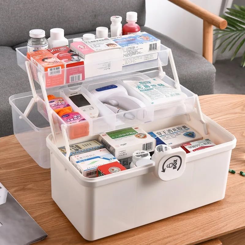 Large Plastic Medical Box, Family Emergency Medical Travel Kit, Child Proof Medicine Organizer Pill Case With Compartments And Handle, Medicine/Jewelry Storage Organizer