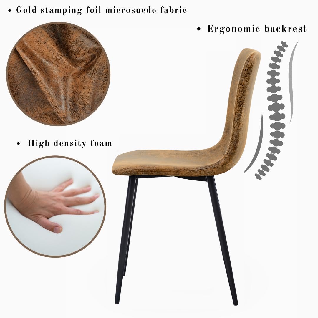 FurnitureR 4 PCS Chaises de Salles de Réunion en Marron Suède, Dossier Ergonomique Rectangulaire, Design Contemporain, Matériau en Métal Durable, pour Bureau ou Maison, Élégance et Confort