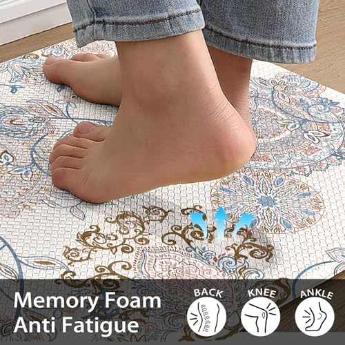 Amm YH001 Anti Fatigue Kitchen Mats For Floor Set Of 2 Beige Boho Floral Non Slip Cushioned Kitchen Rugs Waterproof Memory Foam Kitchen Floor Mat Comfort Standing Mat thumb #1