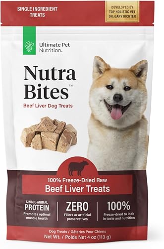 ULTIMATE PET NUTRITION Nutra Bites - Golosinas crudas de un solo ingrediente liofilizado para perros, 4 onzas, hígado de bisonte, hígado de carne,