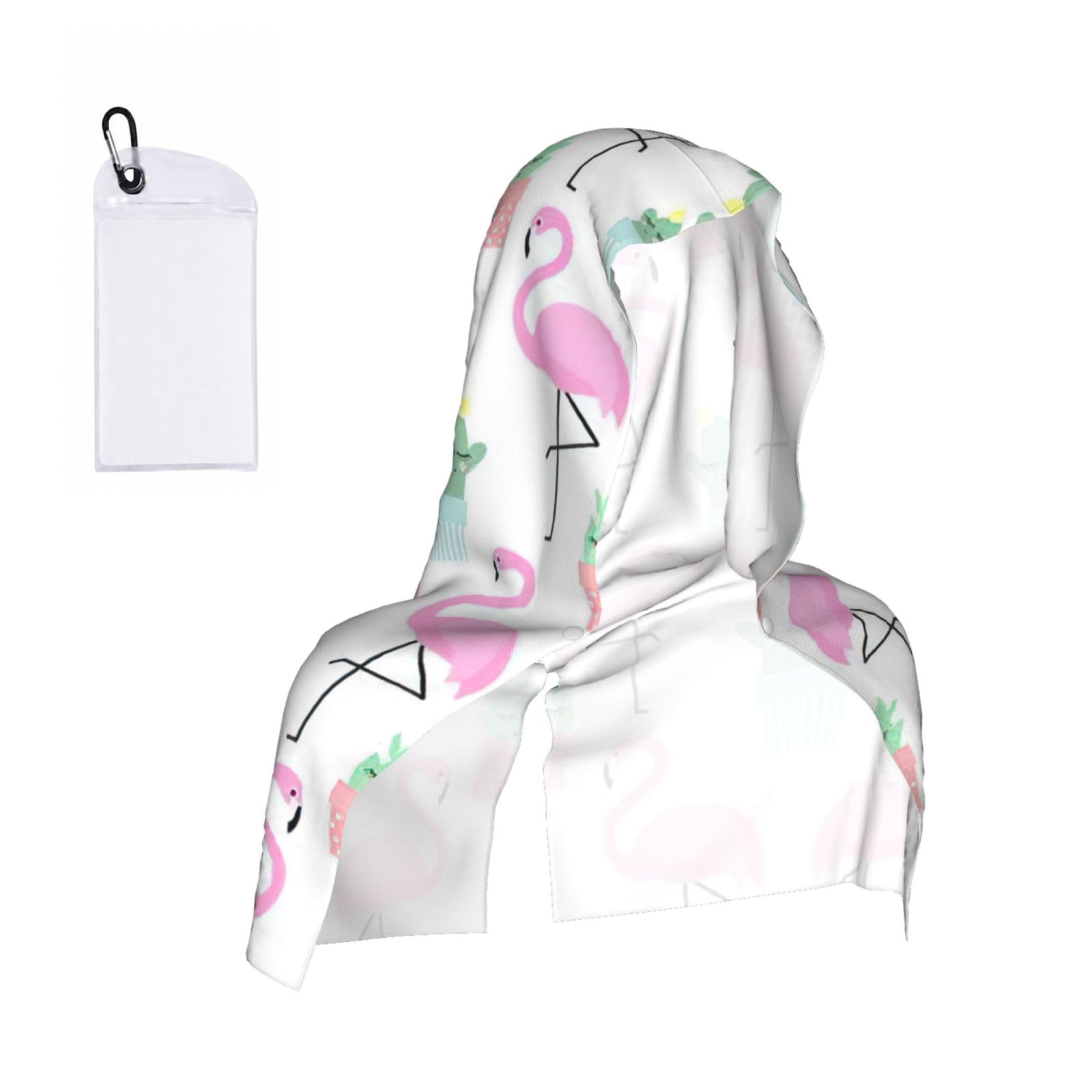 YQxwJL Tropical Flamingo Cute Cactus Print Unsex Cooling Hoodie Towel, Cools Instantly When Wet Sun Protection For Sports Fitness Gym