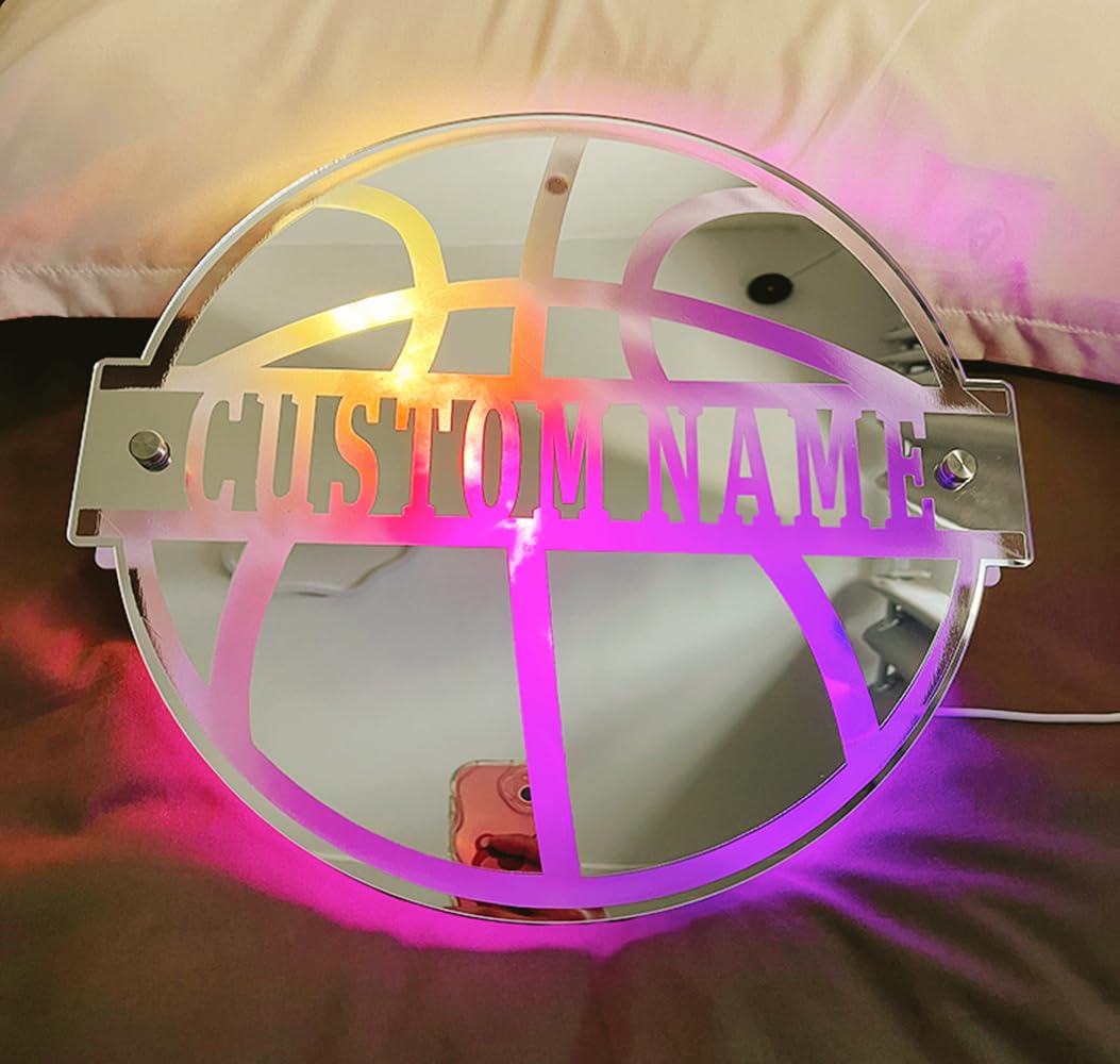 Logo LED Basketball Personnalisé Avec Miroir - Décoration Murale Néon Avec Nom Et Numéro, Cadeau Pour Enfant Fan De Sport - 7