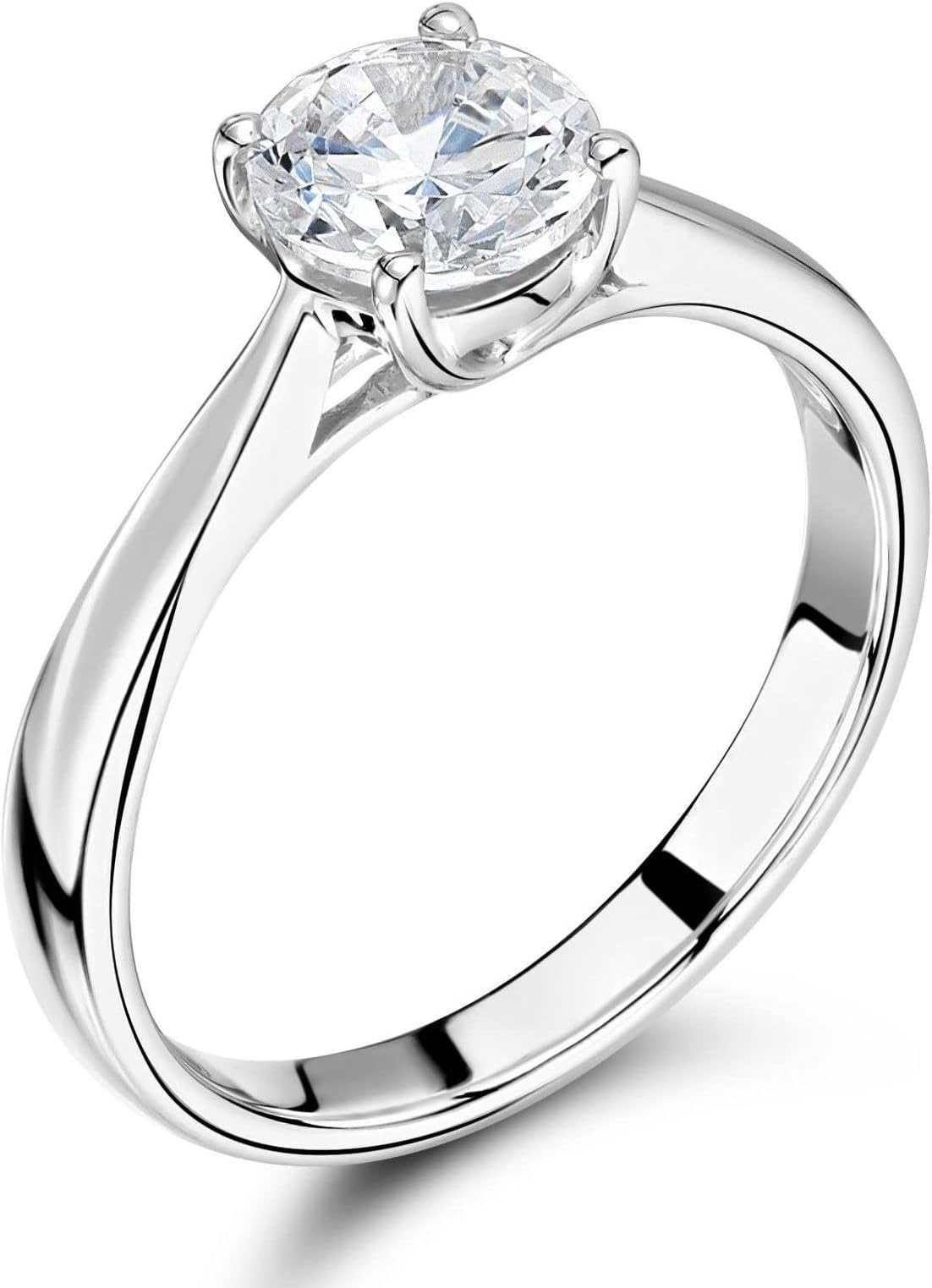 TABOLIK 9K White Gold Certified I1/HI 100% Natural Round Solitaire Diamond Engagement Rings (Available in 0.10-1.00CT)