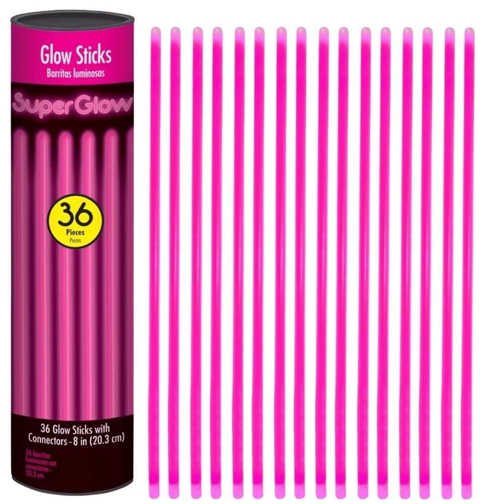 amscan Super Glow Stick Tube - 8', Pink, 36 Pcs
