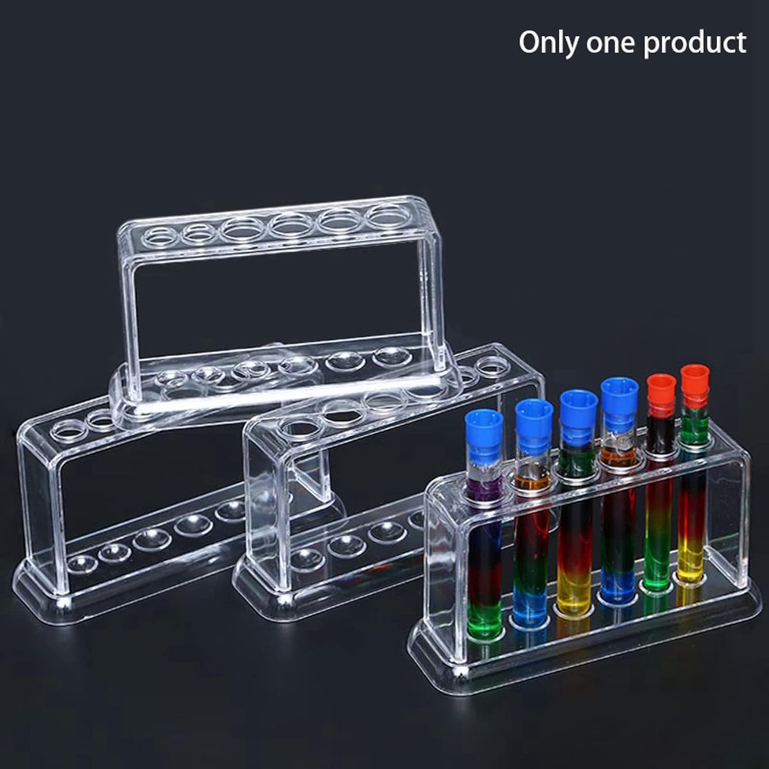 Estantería para tubos de ensayo 2 soportes de plástico transparente con 6 orificios for tubos de ensayo de laboratorio, material escolar, equipo de laboratorio, 16,7 x 8 x 3 cm