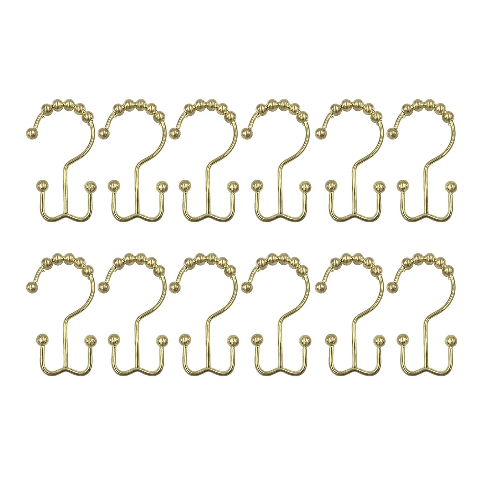 Curtain Hooks 12pcs Double Sided Shower Glides Rollers Multipurpose Rings(Glod)