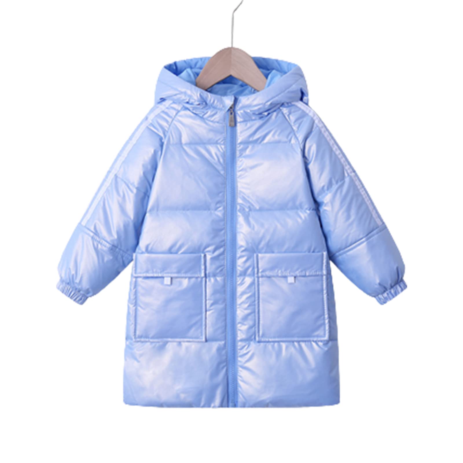 Piumino D'Anatra Bianco per Bambini, Giacca Sportiva di Media Lunghezza da Ragazzo, Giacca Invernale con Cappuccio da Ragazza, Antivento e Calda,Blue,11(110CM19KG)