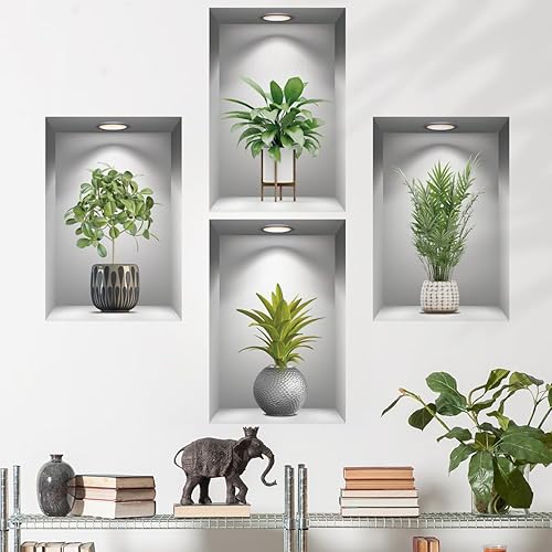 Miniatura 2 de Calcomanías creativas 3D de pared de plantas verdes, calcomanías de pared creativas para bricolaje, despegar y pegar, calcomanías adhesivas de pared