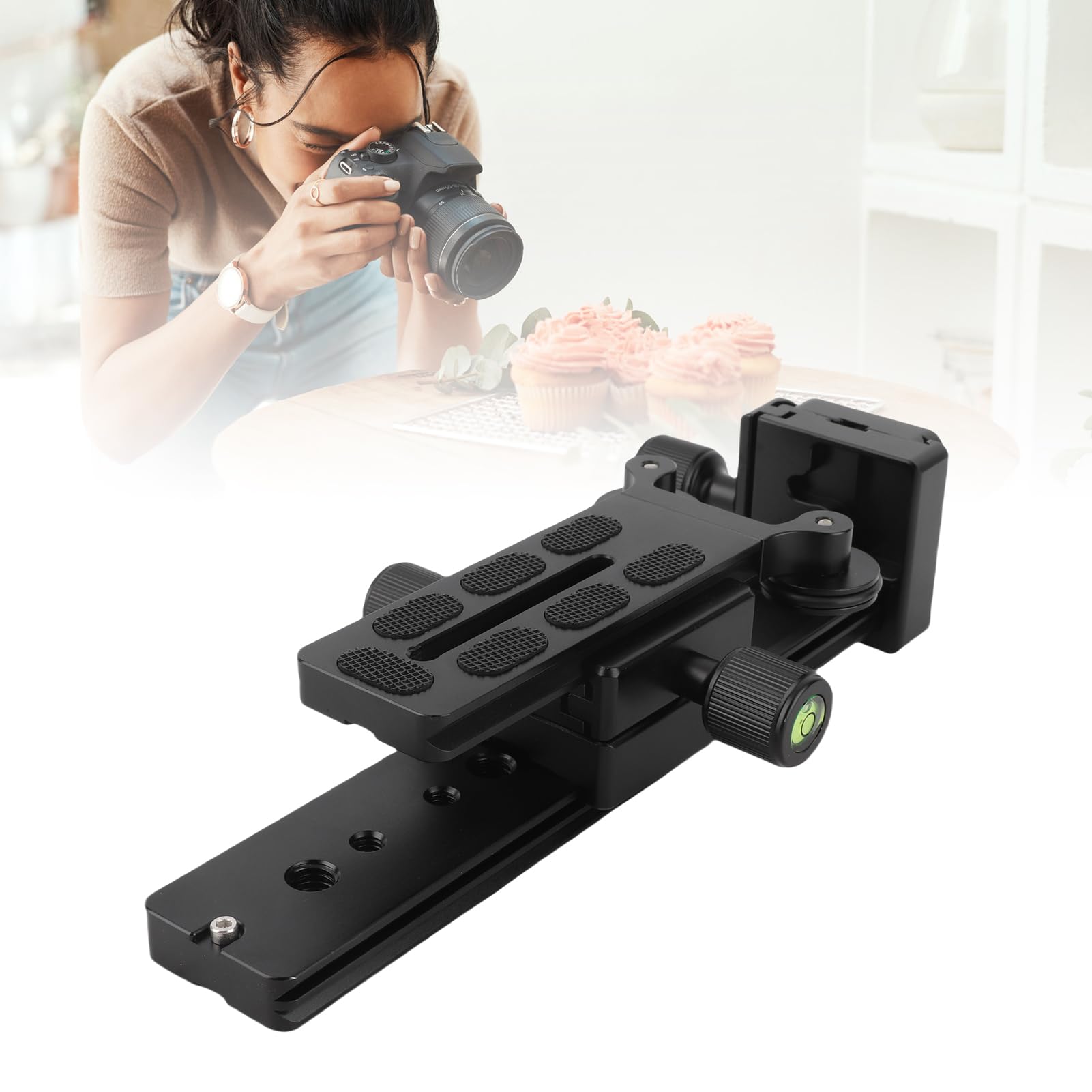 Staffa di supporto per teleobiettivo da 20 cm, piastra a sgancio rapido con livello, staffa per fotocamera in lega di alluminio per viti standard da 1/4" 3/8", compatibile con fotocamere Mid Frame e