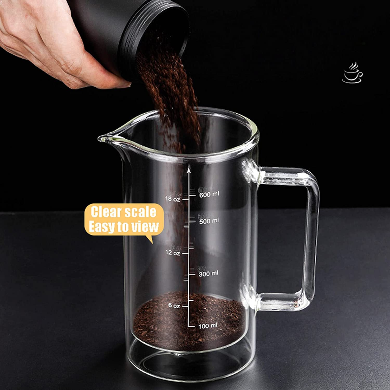 Genérico Cafetera De émbolo, De Filtración De Tres, Jarra De Vidrio para Café Frío, 600 Ml, Portátil Y Resistente Al Calor (600ml)