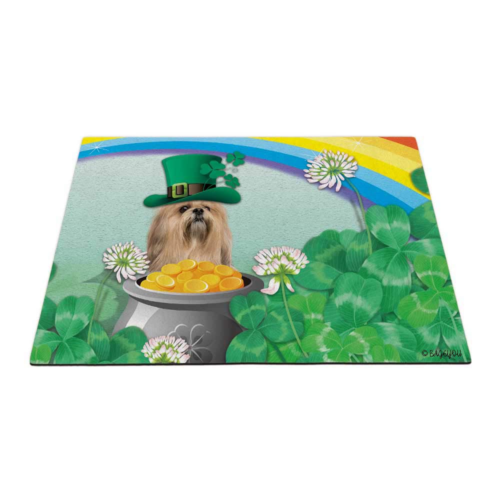 St. Patrick's Day Clovers Shamrocks Dog Doormat My Leprechaun Lovely hasa Apso and Rainbow Lucky Coins Decor Porch Rugs Floor Mat 35.4" x 23.6"