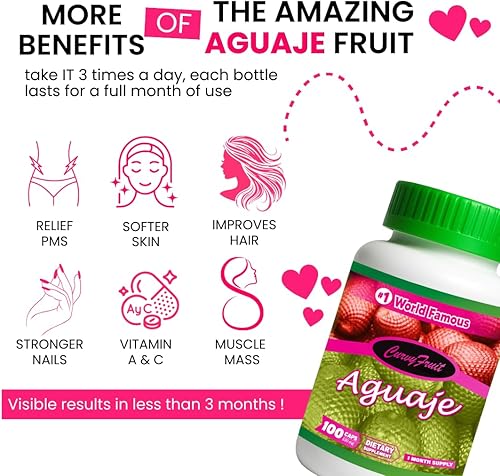 Miniatura 7 de Pastillas originales de Aguaje CurvyFruit para glúteos, pecho y caderas más grandes, 550 mg x 100 pulgadas, suministro de 2 meses